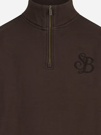 Felpa Kenneth Raw con mezza zip marrone - dettaglio del prodotto