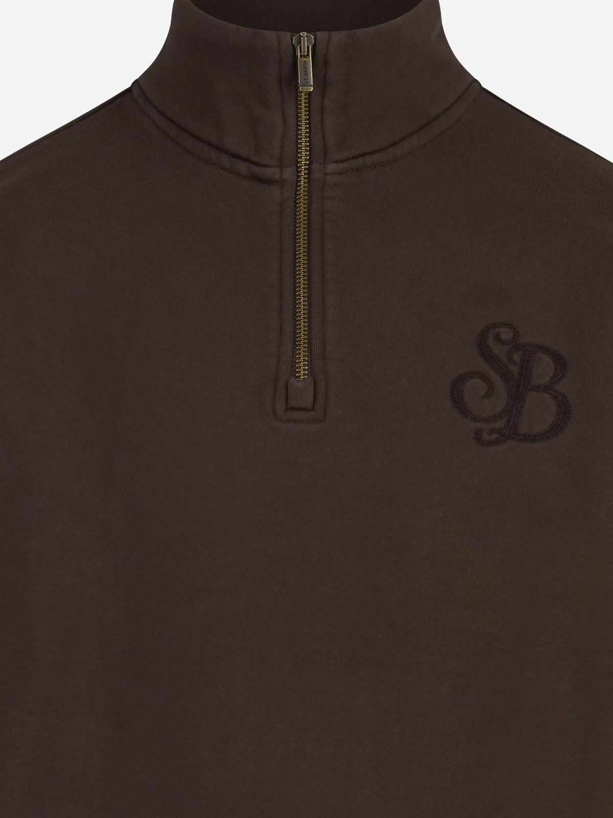 Felpa Kenneth Raw con mezza zip marrone - dettaglio del prodotto