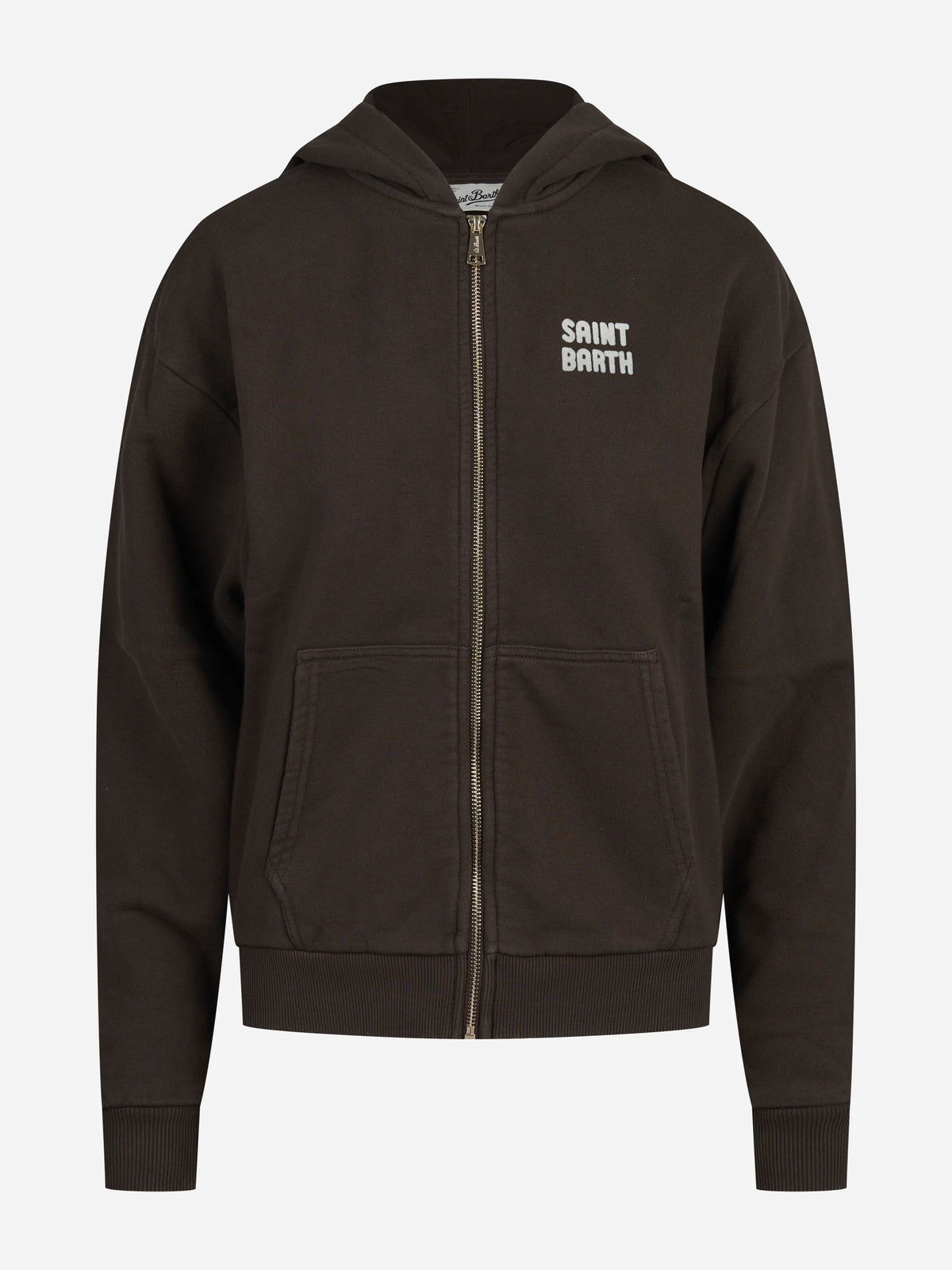 Felpa Zadie con cappuccio e zip marrone - vista frontale