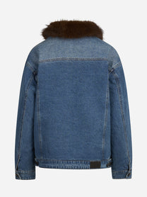 Giacca Dails in denim con collo effetto pelliccia blu - vista posteriore