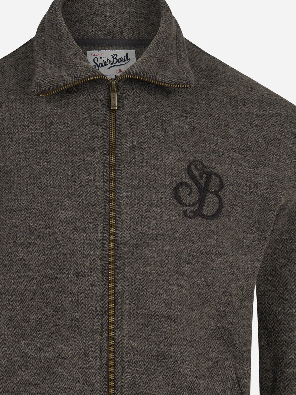 Giacca Wilton Herringbone in lana e cotone marrone - dettaglio del prodotto