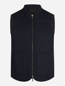 Gilet reversibile Spencer in misto lana blu - vista frontale del primo lato