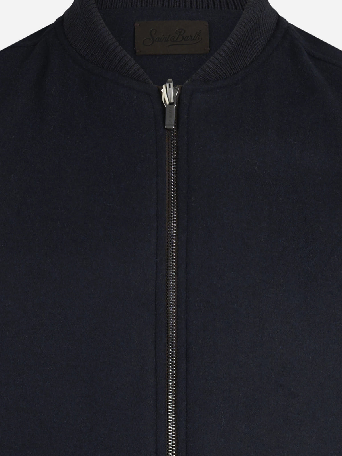 Gilet reversibile Spencer in misto lana blu - dettaglio della chiusura e del tessuto