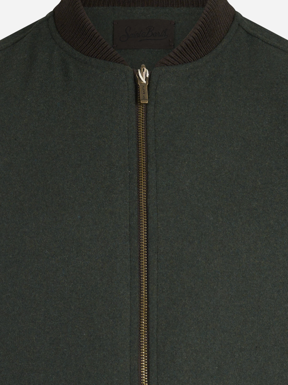 Gilet reversibile Spencer in misto lana verde - dettaglio della chiusura e del tessuto