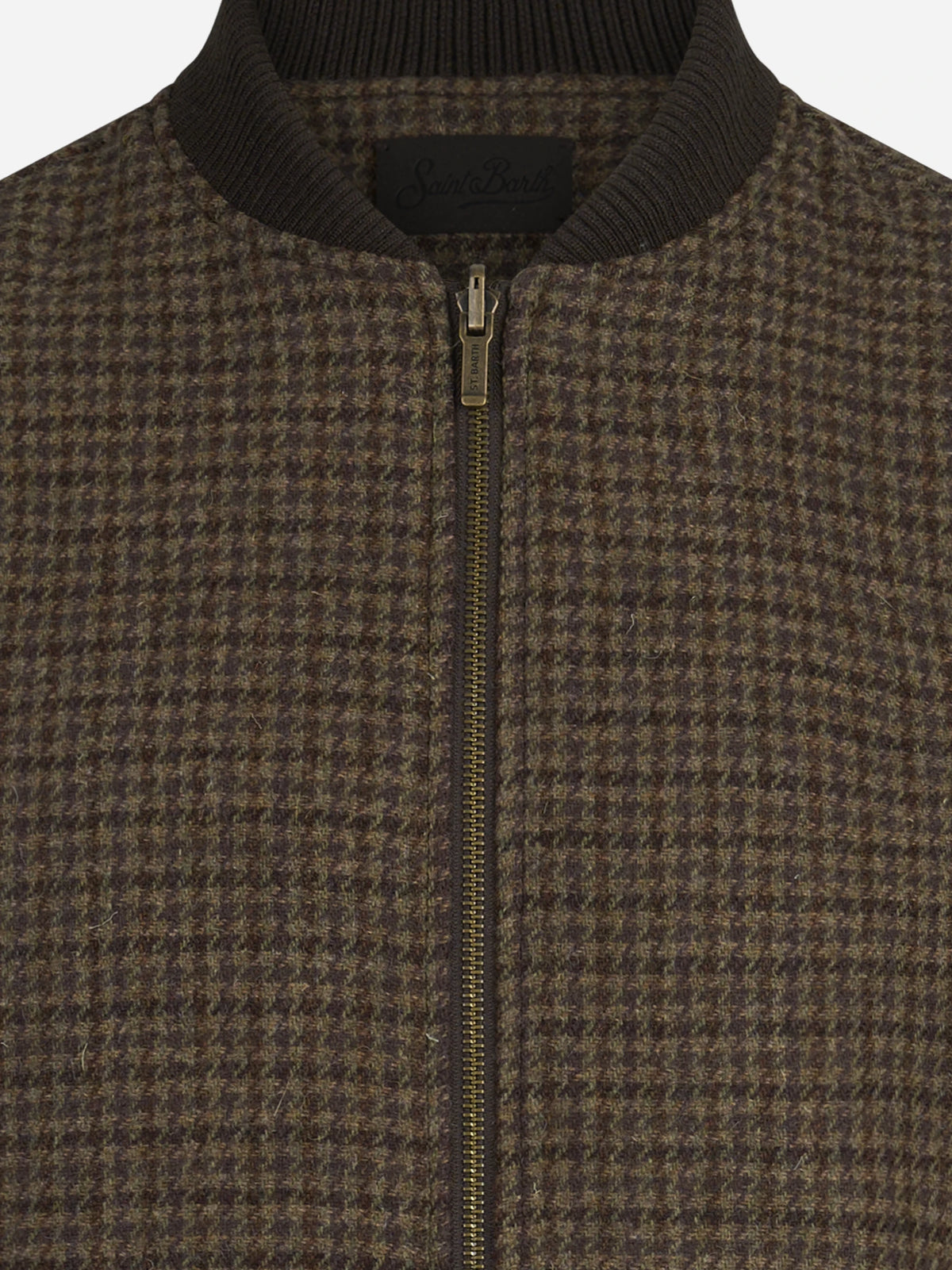 Gilet reversibile Spencer pied-de-poule marrone - dettaglio della chiusura e del tessuto