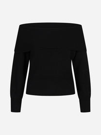 Maglia Aliette Soft con scollo bardot nera - vista frontale