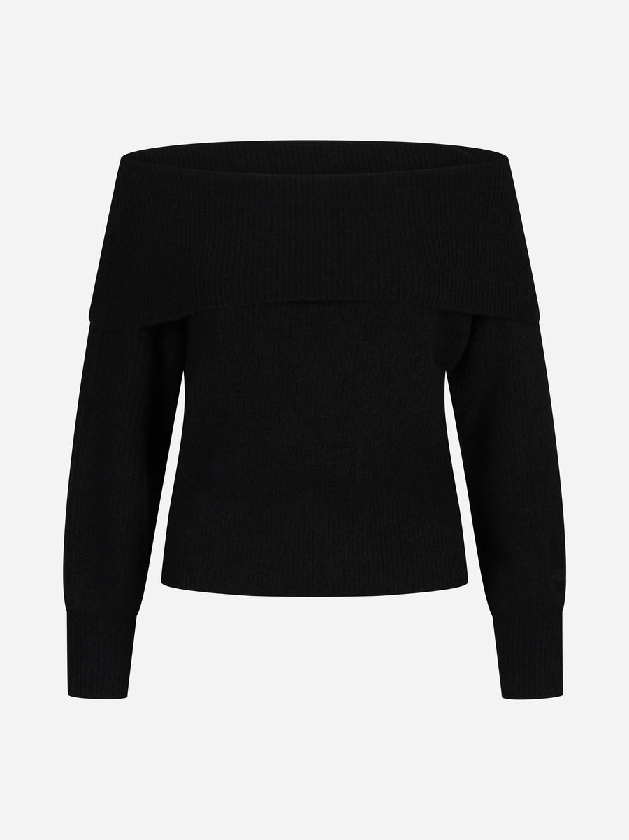 Maglia Aliette Soft con scollo bardot nera - vista frontale
