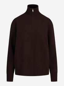 Maglia Capucine con mezza zip in lana marrone - vista frontale