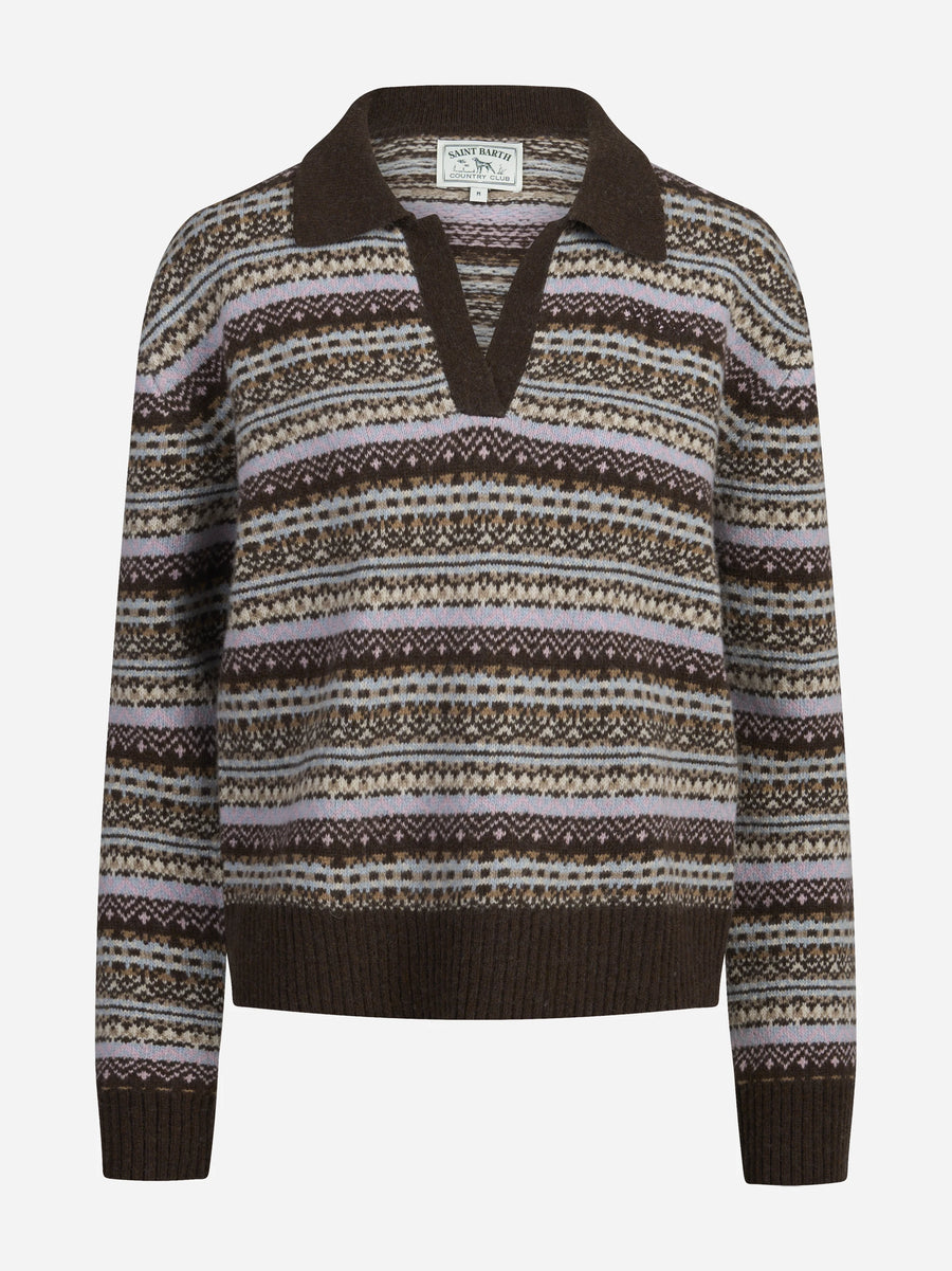 Polo Eze Nordic jacquard marrone - vista frontale