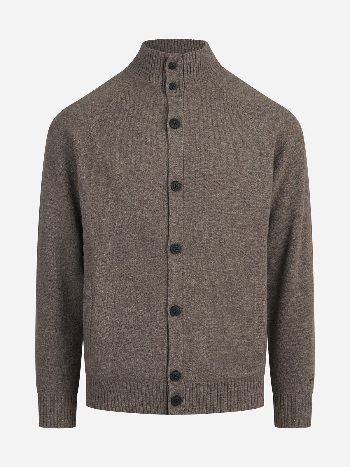 Cardigan Galway in lana d’agnello marrone - vista frontale