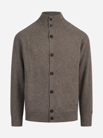 Cardigan Galway in lana d’agnello marrone - vista frontale