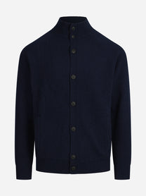 Cardigan Galway in lana d’agnello blu - vista frontale