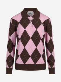 Polo Hadidy argyle rosa e marrone - vista frontale