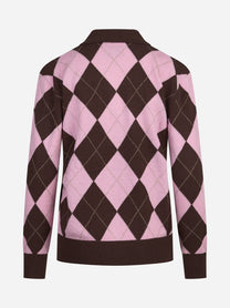 Polo Hadidy argyle rosa e marrone - vista posteriore