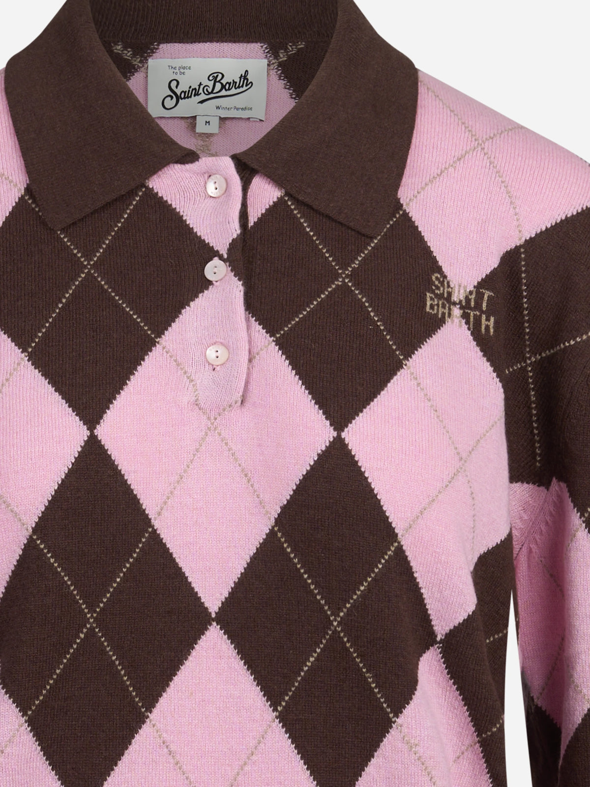 Polo Hadidy argyle rosa e marrone - dettaglio del prodotto
