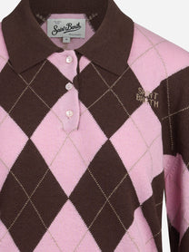 Polo Hadidy argyle rosa e marrone - dettaglio del prodotto