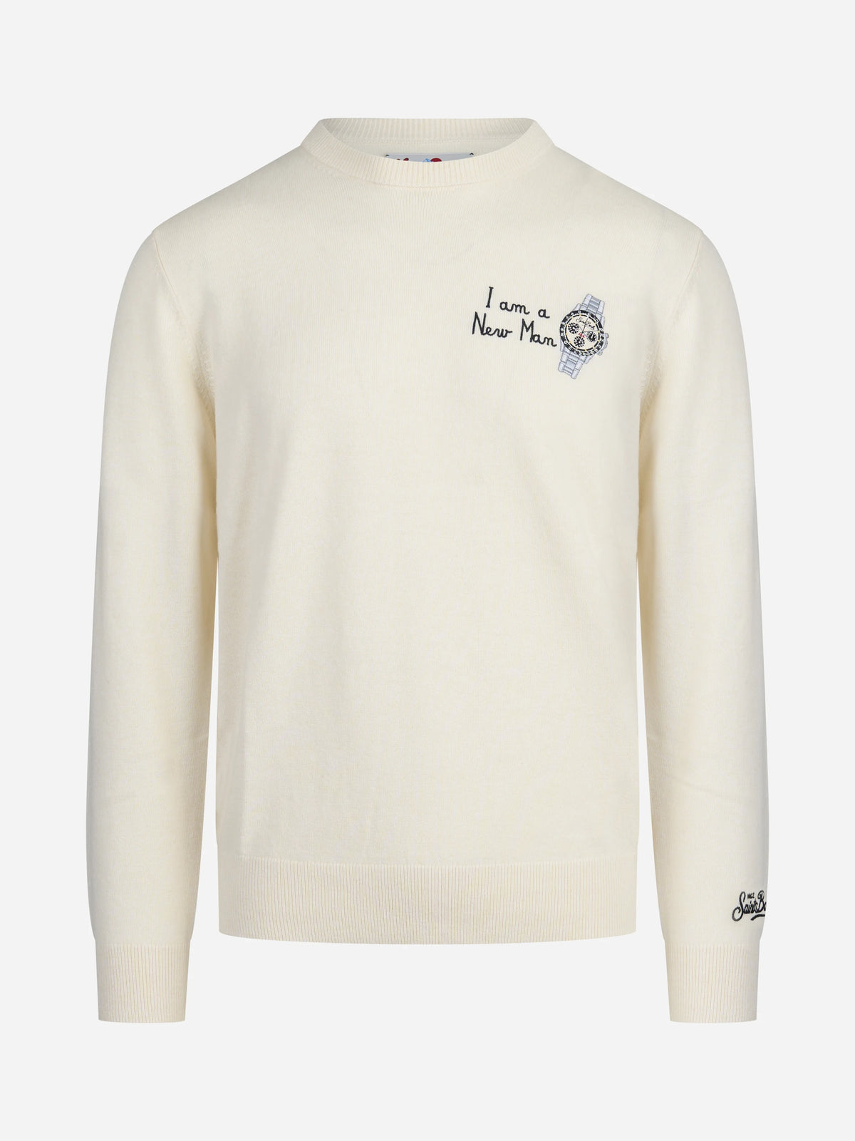 Maglia Heron con ricamo New Man bianco - vista frontale