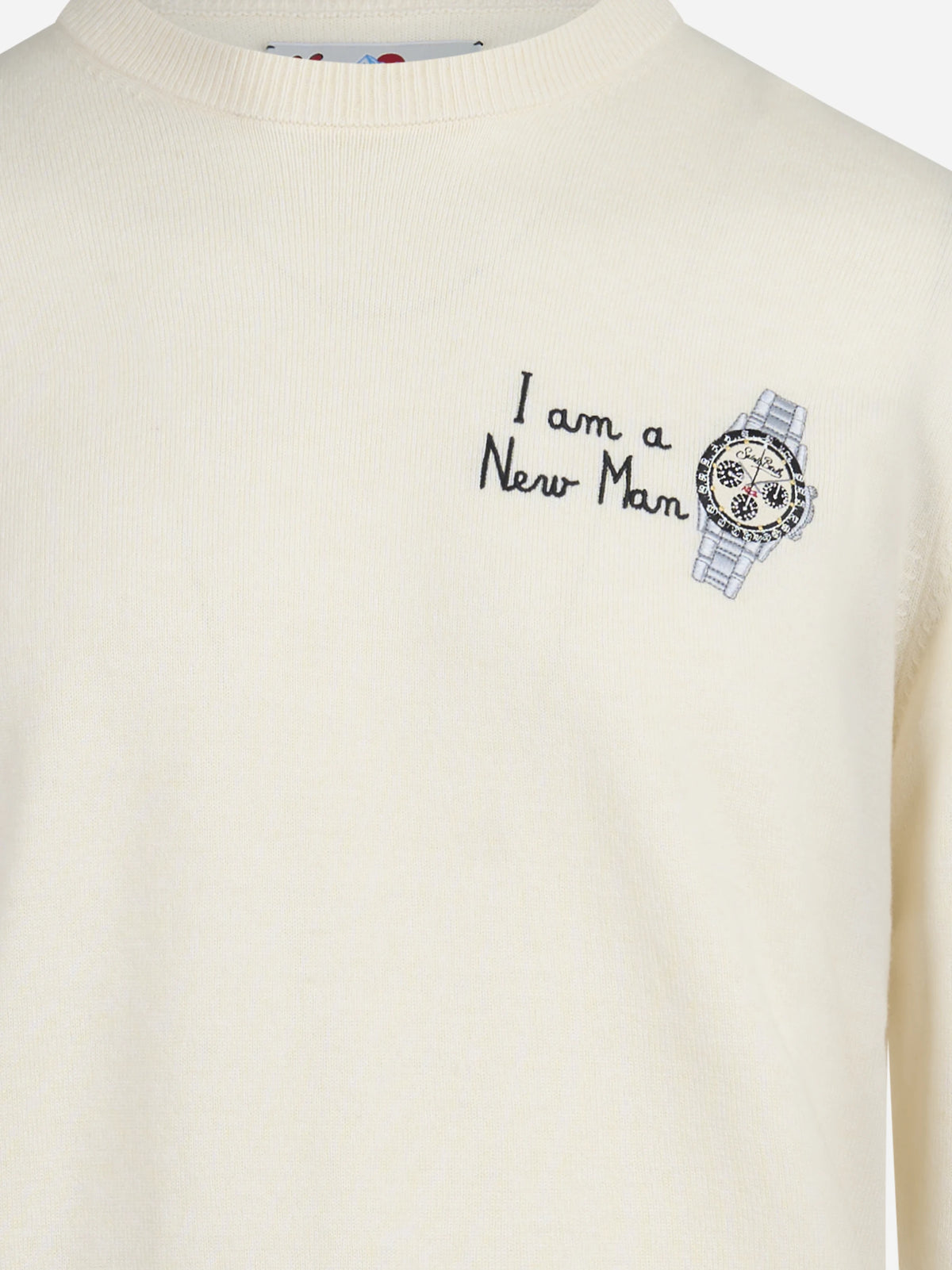 Maglia Heron con ricamo New Man bianco - dettaglio del prodotto