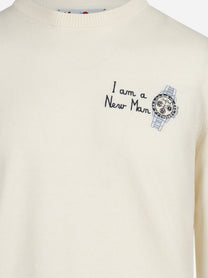 Maglia Heron con ricamo New Man bianco - dettaglio del prodotto