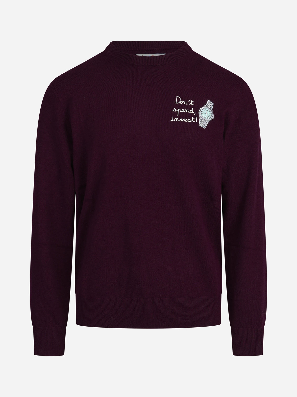 Maglia Heron con ricamo ironico bordeaux - vista frontale