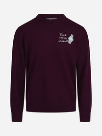 Maglia Heron con ricamo ironico bordeaux - vista frontale