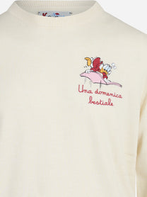 Maglia Heron con ricamo Una domenica bestiale bianco - dettaglio del prodotto