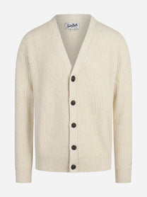 Cardigan Herrison a coste in lana bianco - vista frontale
