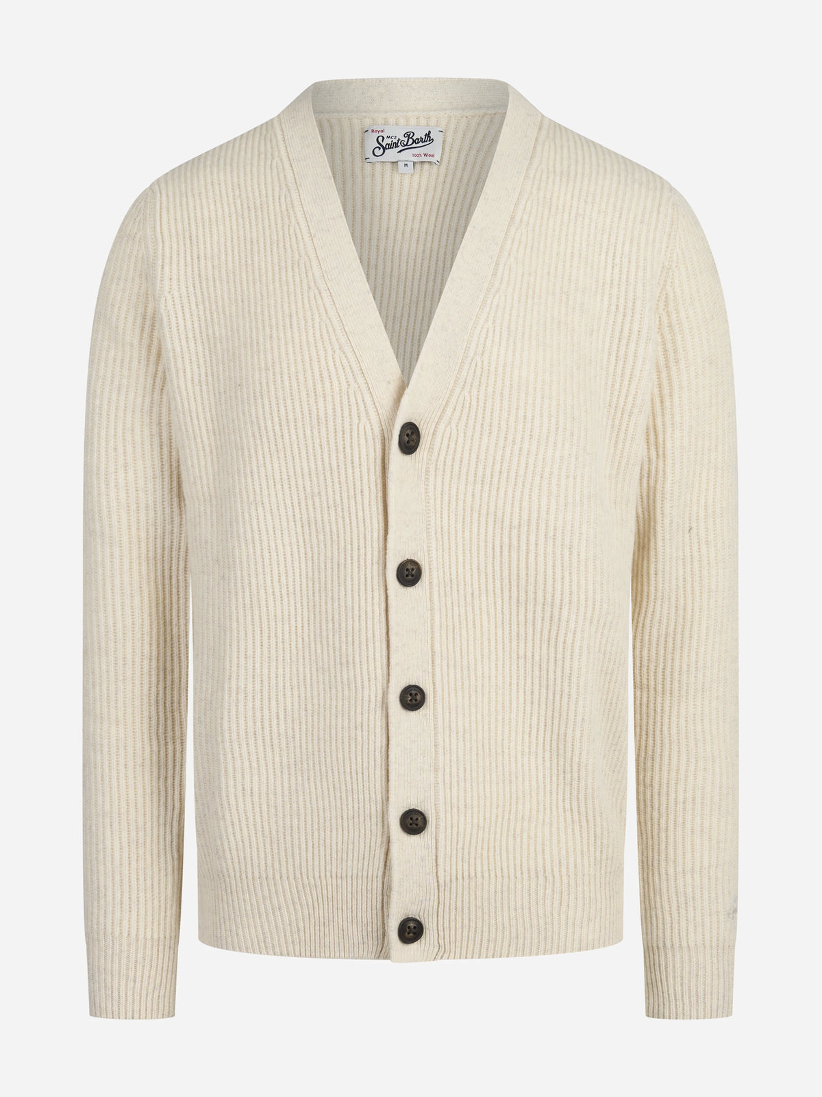 Cardigan Herrison a coste in lana bianco - vista frontale