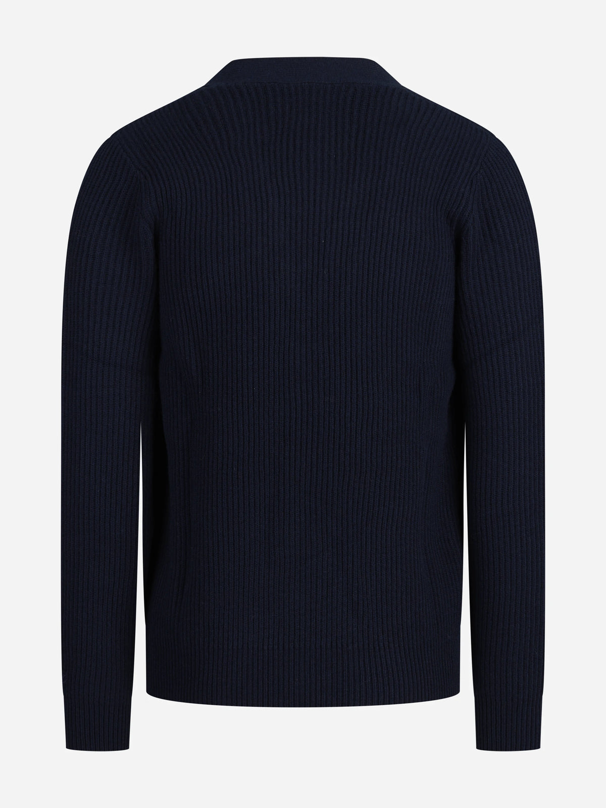 Cardigan Herrison a coste in lana blu - vista posteriore