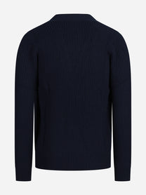 Cardigan Herrison a coste in lana blu - vista posteriore