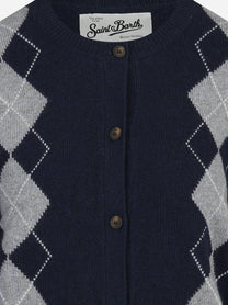 Cardigan Sierra a rombi in misto lana blu - dettaglio