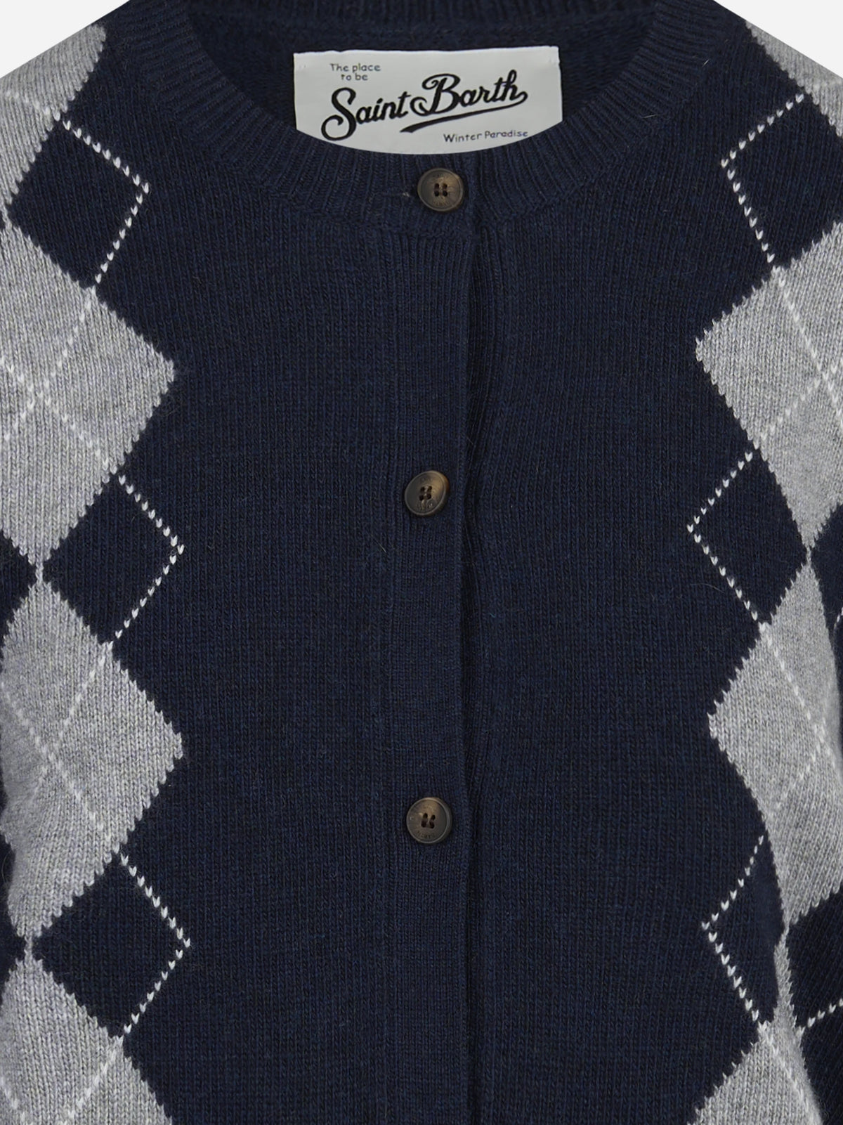 Cardigan Sierra a rombi in misto lana blu - dettaglio
