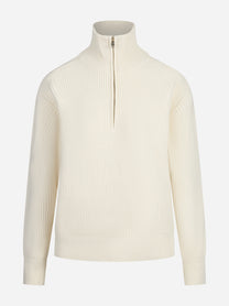 Maglia Isalyn Wool a coste con mezza zip bianca MC2 SAINT BARTH - vista frontale
