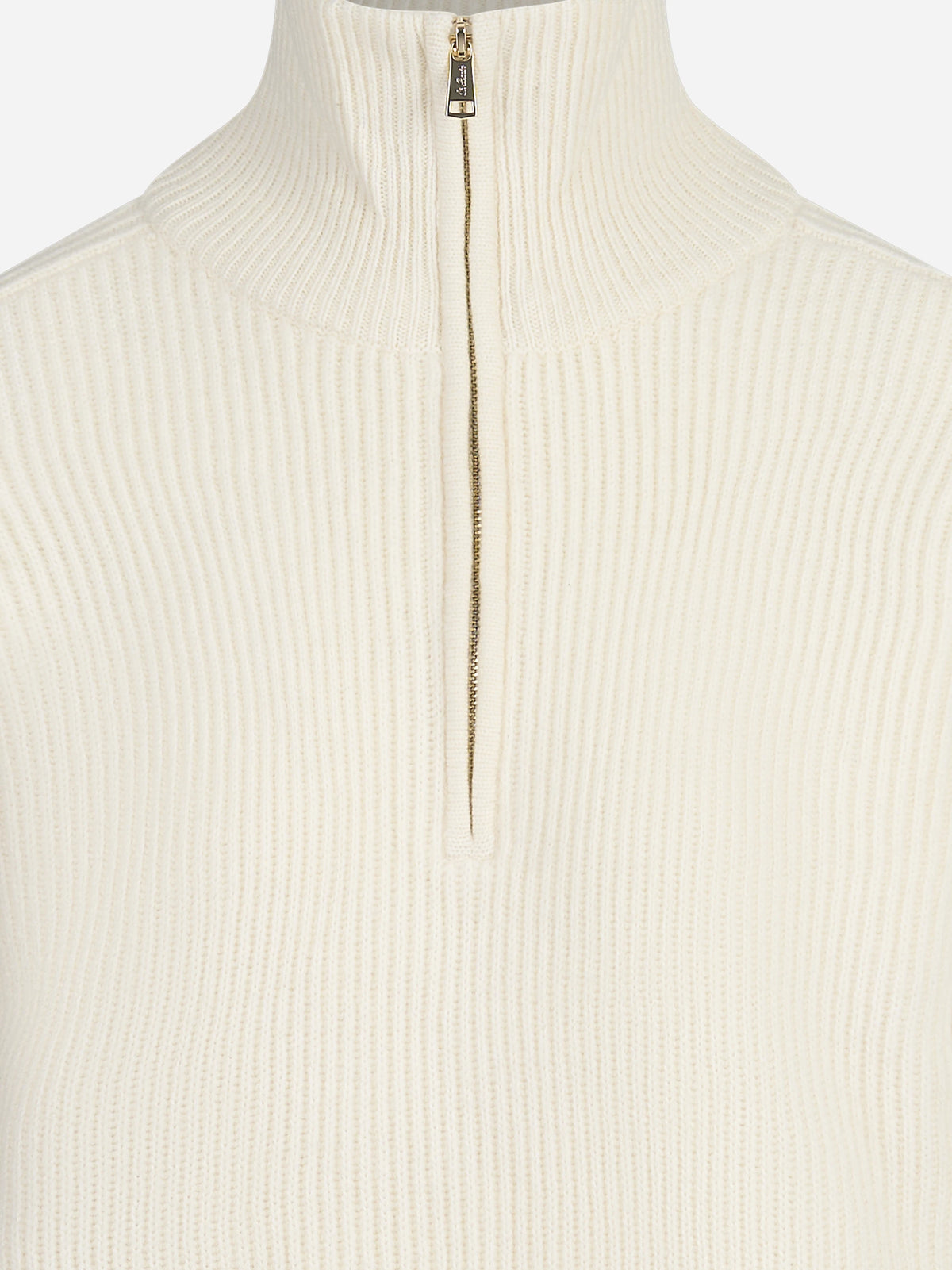 Maglia Isalyn Wool a coste con mezza zip bianca MC2 SAINT BARTH - dettaglio
