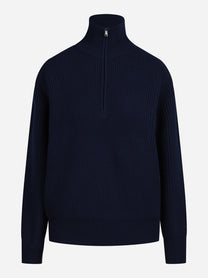 Maglia Isalyn con mezza zip in lana blu - vista frontale