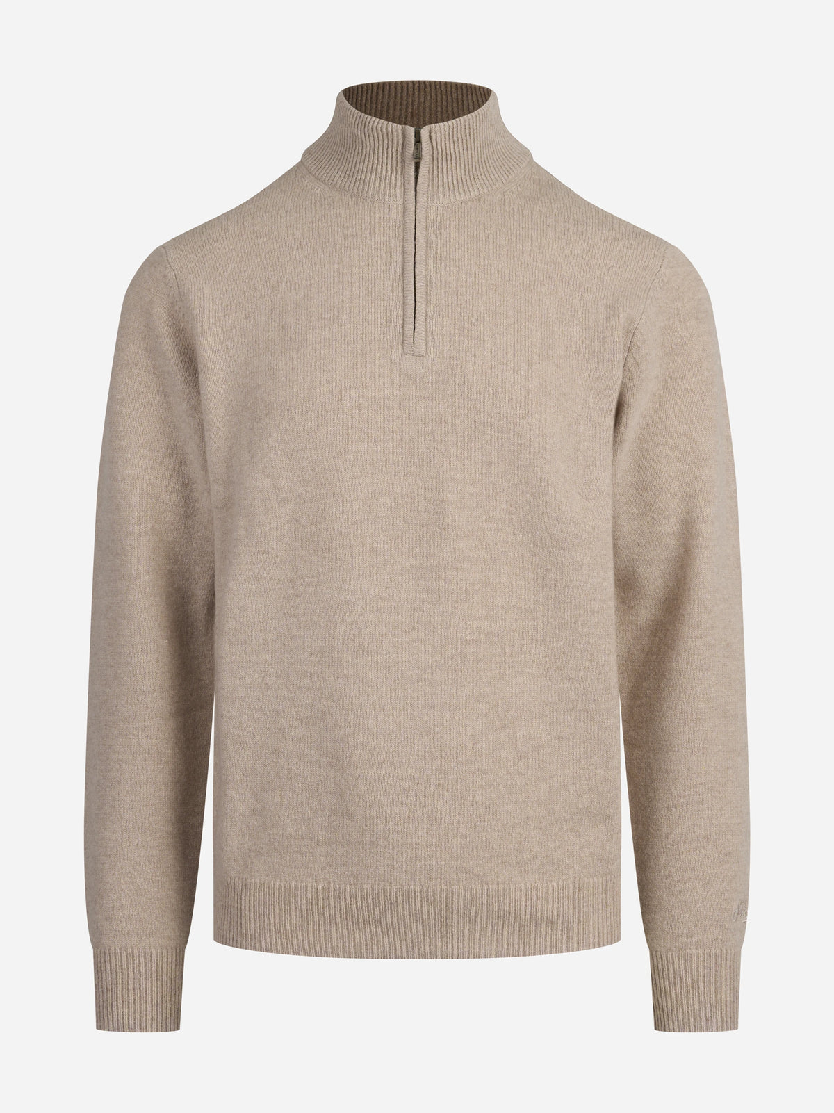 Maglia Jermyn con mezza zip in lana d’agnello beige - vista frontale
