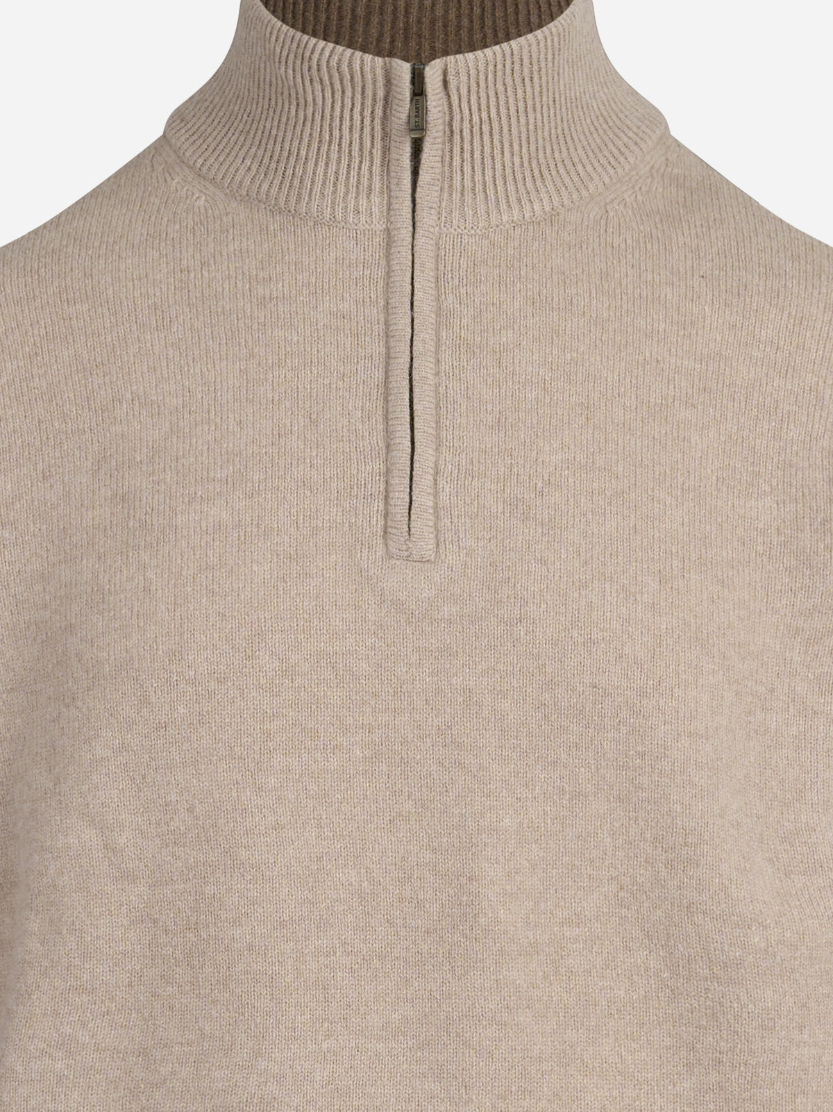 Maglia Jermyn con mezza zip in lana d’agnello beige - dettaglio del prodotto
