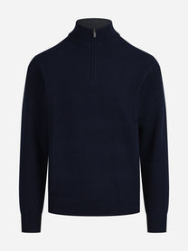 Maglia Jermyn con mezza zip in lana d’agnello blu - vista frontale