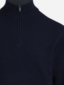 Maglia Jermyn con mezza zip in lana d’agnello blu - dettaglio del prodotto