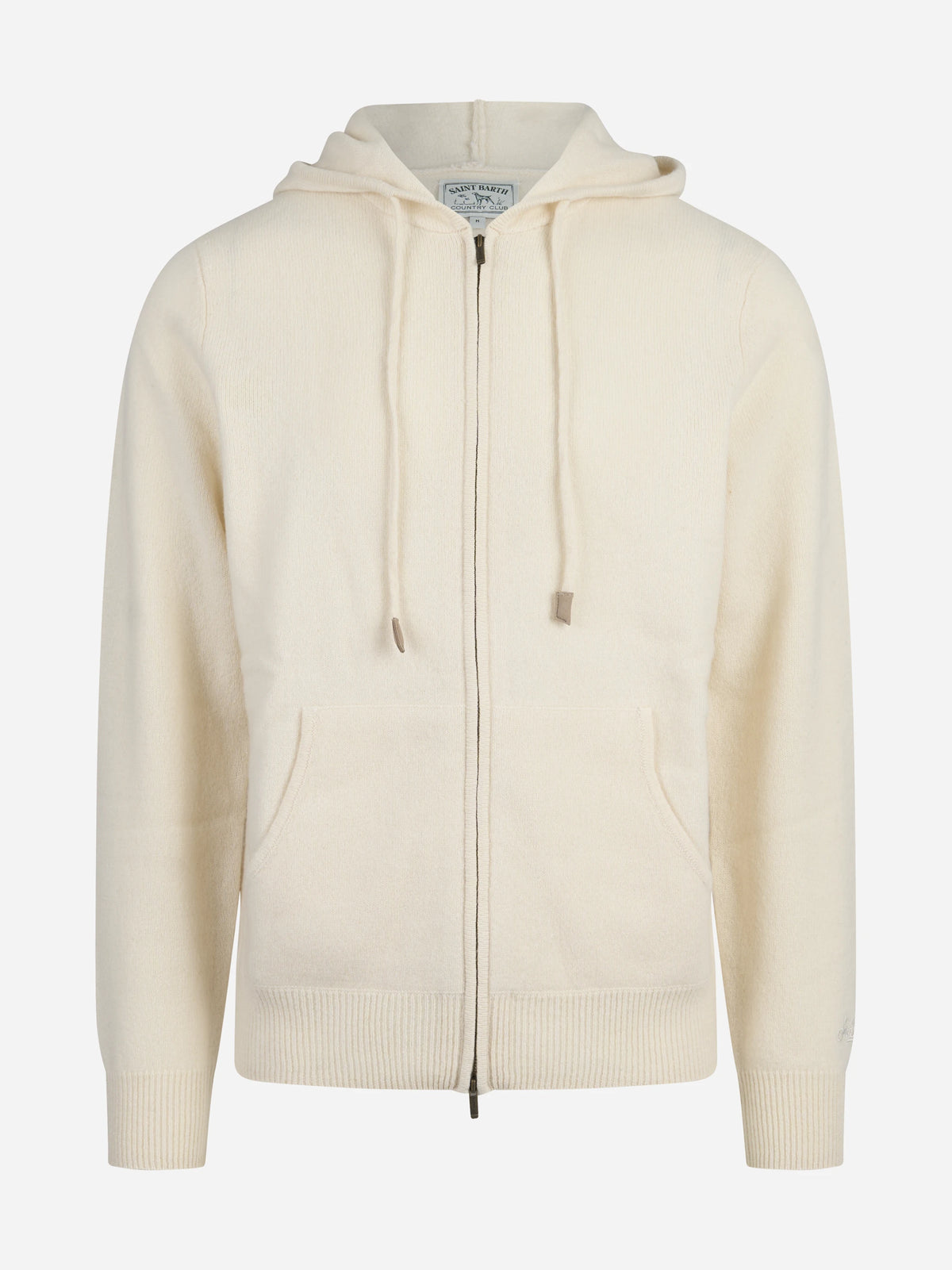 Cardigan Notting con cappuccio in lana d’agnello bianco - vista frontale