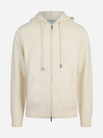 Cardigan Notting con cappuccio in lana d’agnello bianco - vista frontale