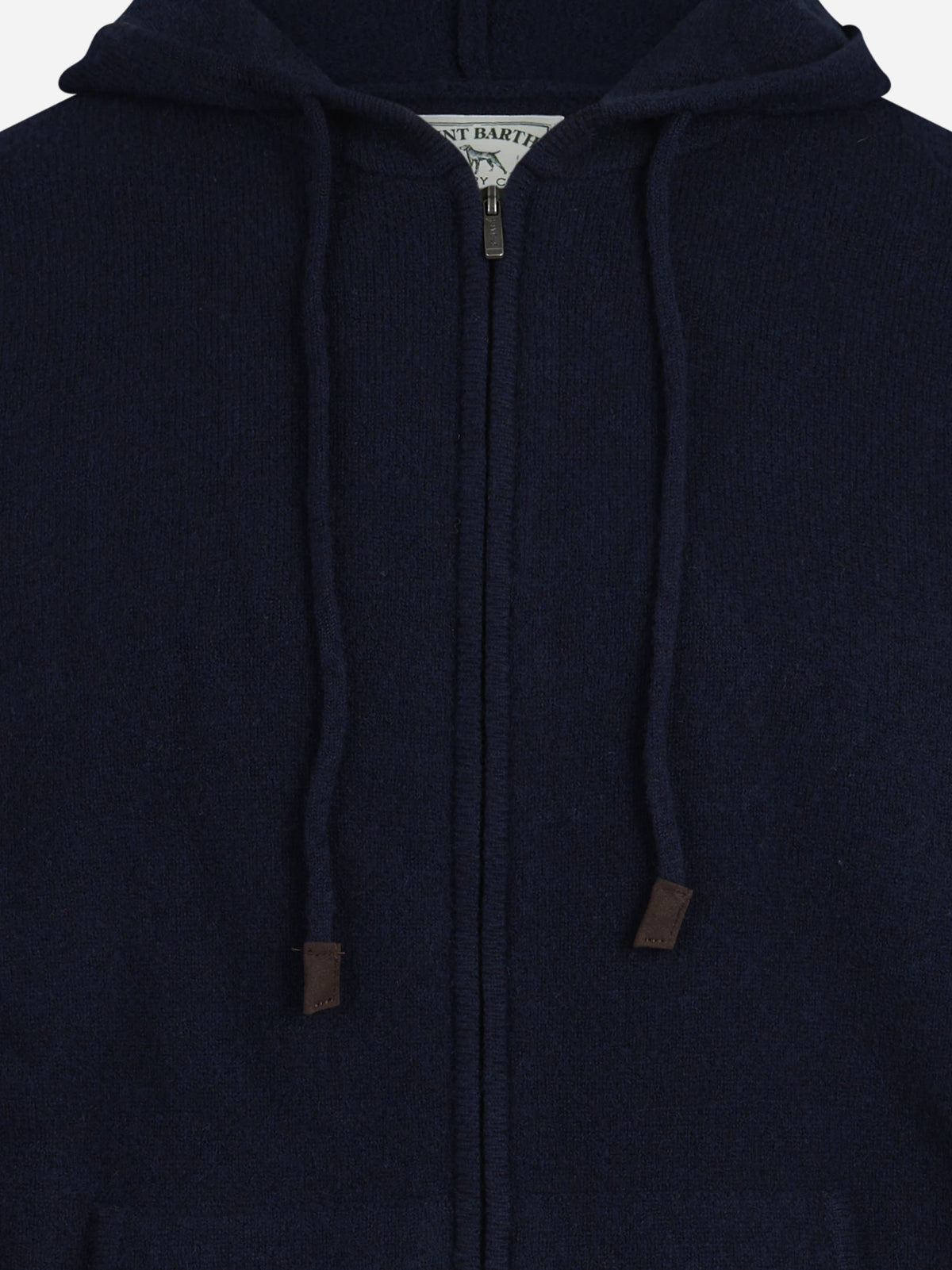 Cardigan Notting con cappuccio in lana d’agnello blu - dettaglio del prodotto