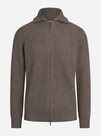 Cardigan Preston in lana merino marrone - vista frontale