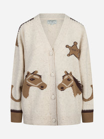 Cardigan Sasi Donegal con motivi western beige - vista frontale