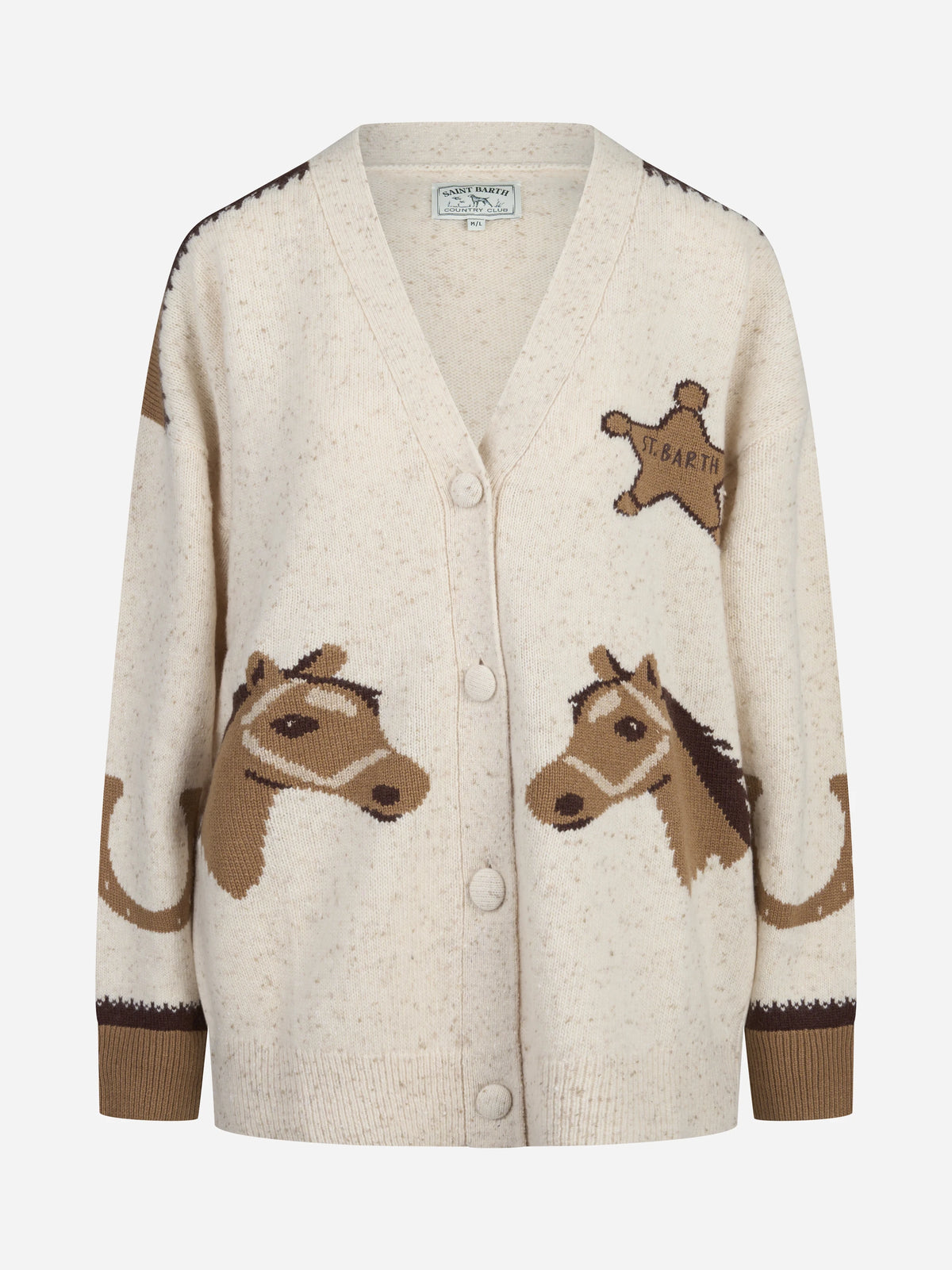 Cardigan Sasi Donegal con motivi western beige - vista frontale