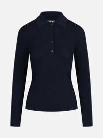 Polo Odell in lana merino a coste blu - vista frontale