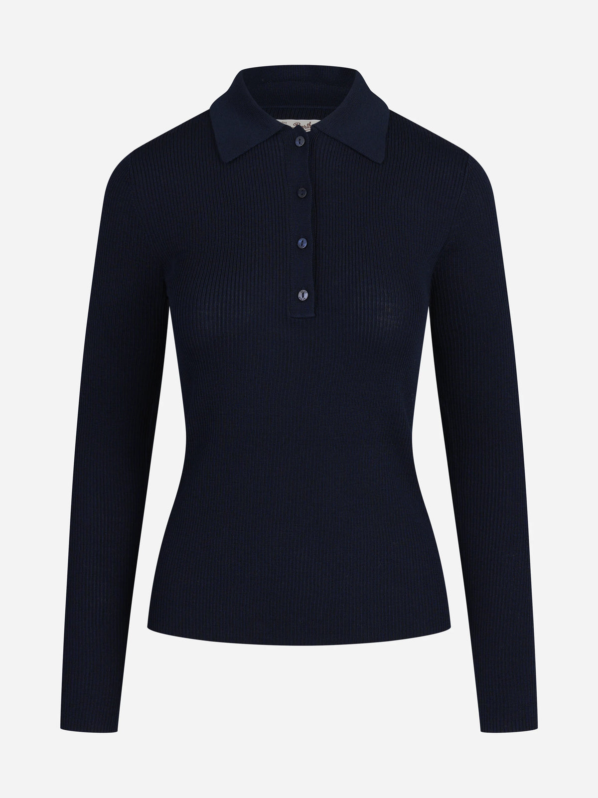 Polo Odell in lana merino a coste blu - vista frontale