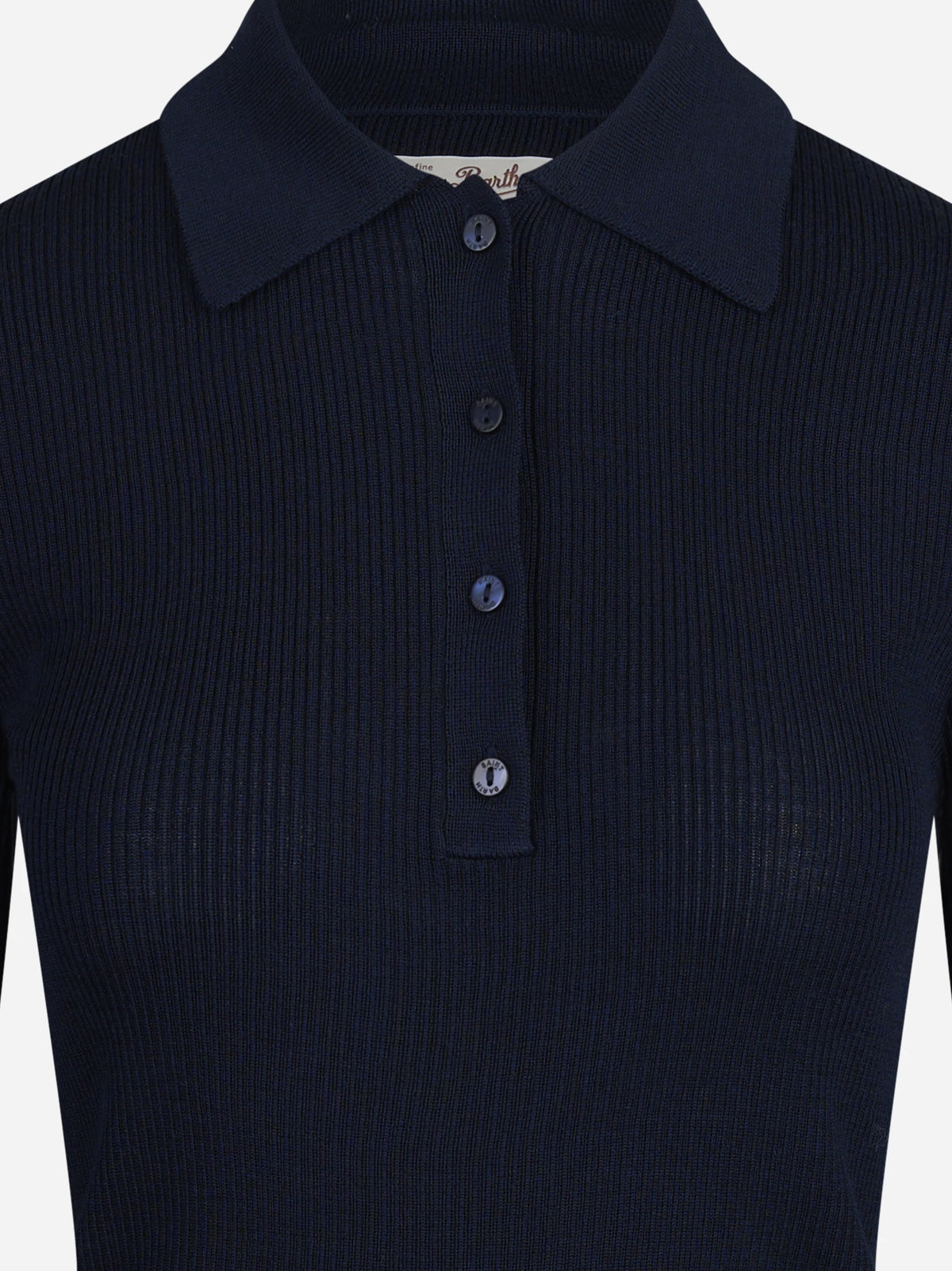 Polo Odell in lana merino a coste blu - dettaglio