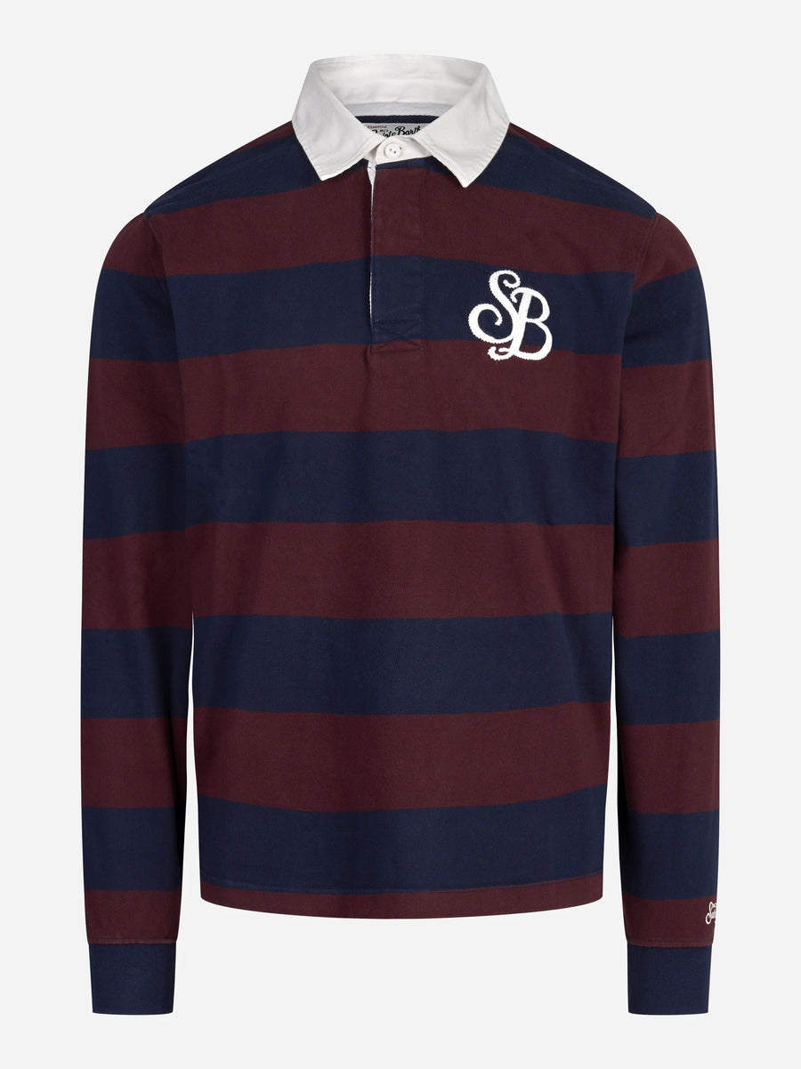 Polo rugby Quarterback a righe blu e bordeaux MC2 SAINT BARTH - vista frontale