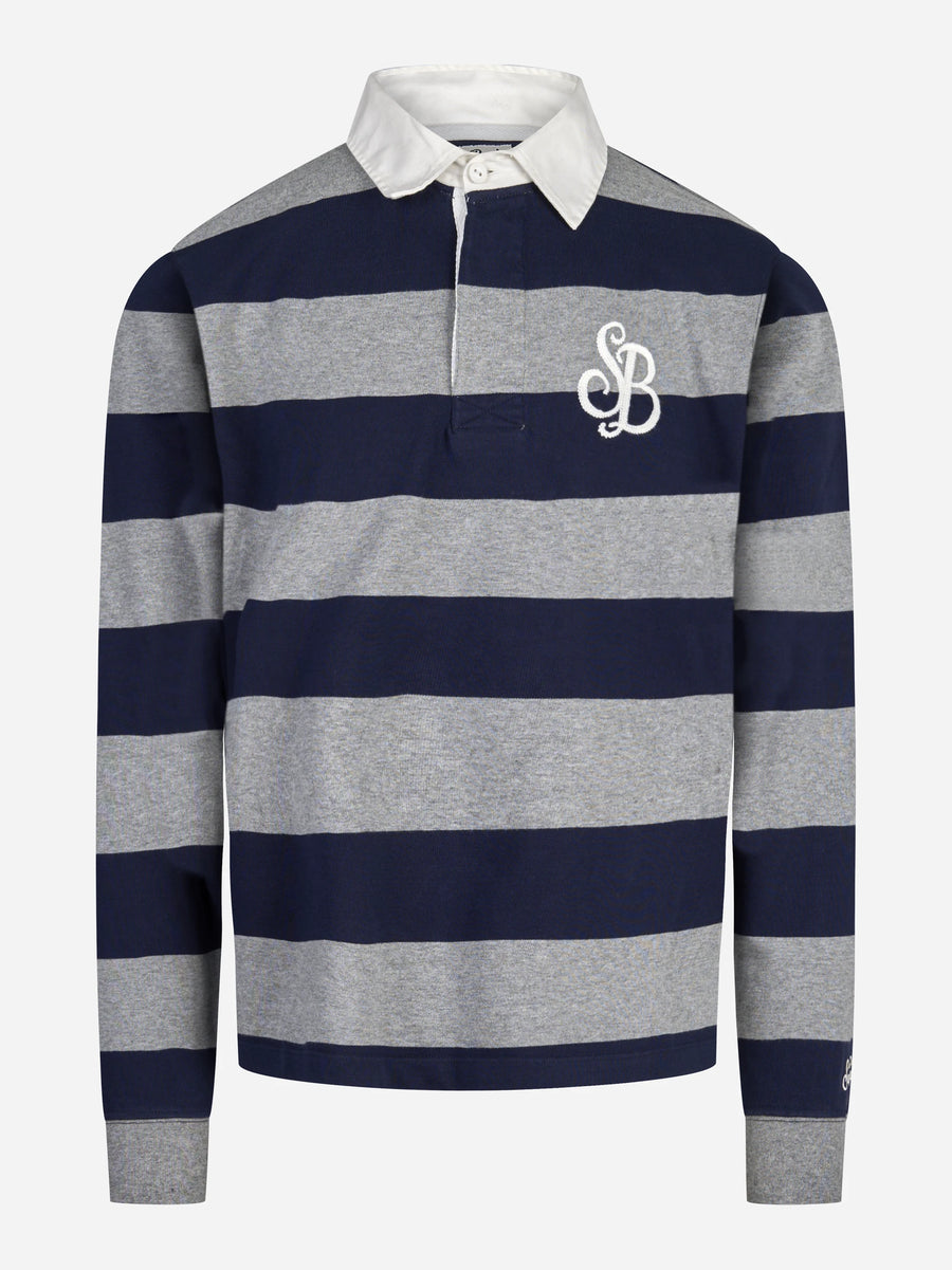 Polo rugby Quarterback a righe blu e grigio MC2 SAINT BARTH - vista frontale